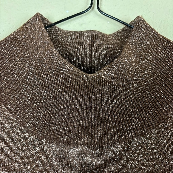 Coldwater Creek Brown/Gold Mock Turtle Neck Sparkly Sleeveless Tank; Size Small - Picture 4 of 9